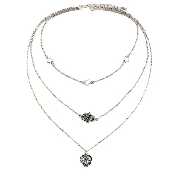 5 for $25 Three Layer Star Hamsa Heart Necklace - Picture 2 of 5